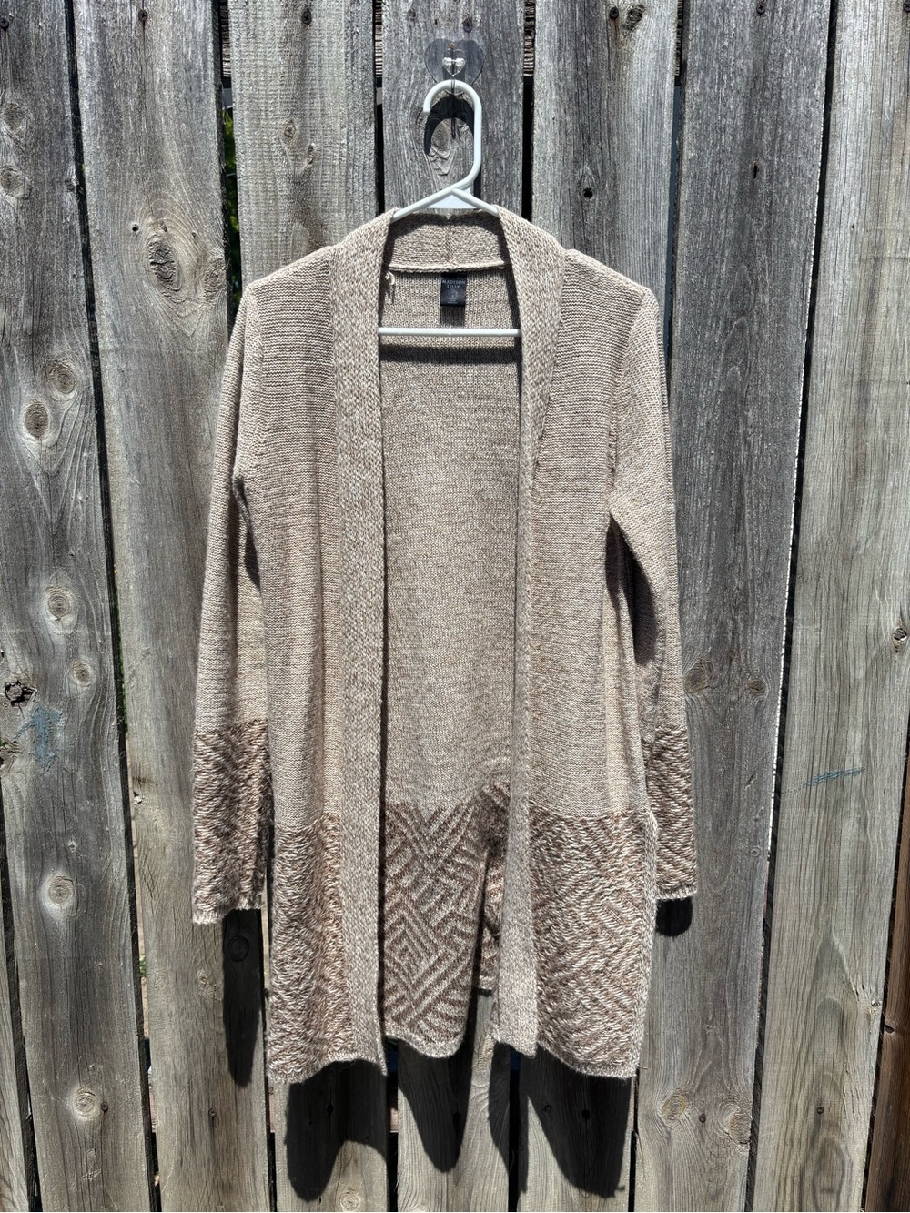 Women's Open-Front Tan Knit Cardigan with Textured Hem